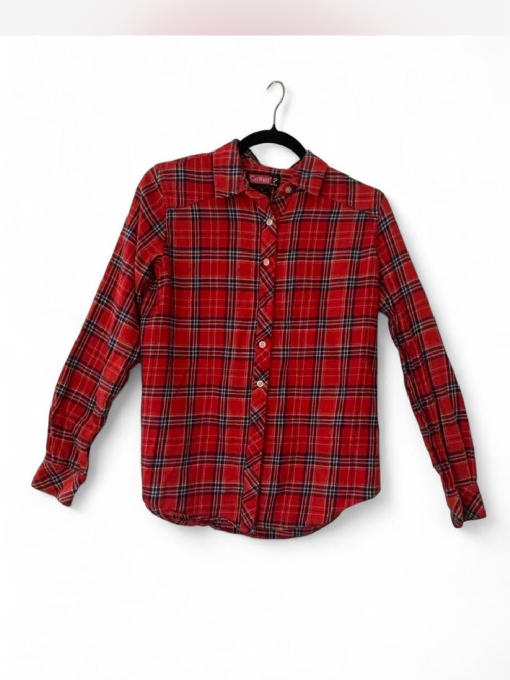 Say What? Red Plaid Button-Down Shirt for women size M